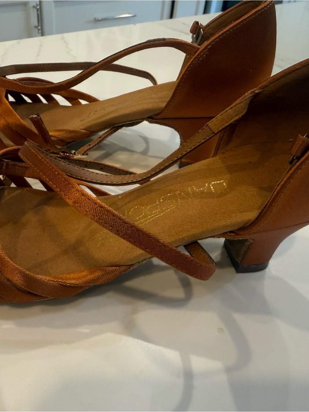 Girls Satin Strappy Dress Heels in Copper Brown